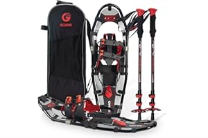 G2 GO2GETHER G2 21/25/30 Inches Light Weight Snowshoes for Women Men Youth, Set with Trekking Poles, Carrying Bag, Snow Baskets, Special EVA Padded One-Pull Binding, Heel Lift, Toe Box, Orange/Blue/Red Available