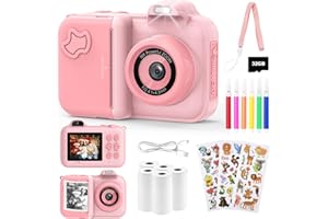 JOJOEGO Sofortbildkamera Kinder, 24MP 2.4 Zoll Bildschirm Kinderkamera Sofortbildkamera mit Selfie, 32G Karte Druckpapier Farbigen Stiften 1080P HD Dual Kamera Kinder Sofortdruck, Geschenk 3-12 Jahren, Rosa