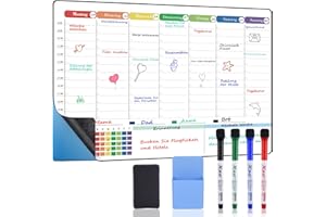 ‎POPRUN POPRUN Whiteboard Wochenplaner Abwischbar Selbstklebend für die Kühlschrank, Wand, Glas und Holz(jede glatte Oberfläche) Familienplaner, Planungstafel, Haushaltsplan, Essensplaner, 42×28cm auf Deutsch