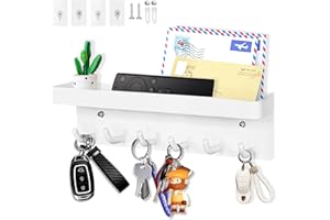 Echehi 6 Ganchos Cuelga Llaves Con Estanteria, la Multifuncional Autoadhesivo a Prueba de óxido Metal Colgador Llaves Pared Adecuado para Entrada, Cocina, Oficina, Baño y sala de estar (Blanco)