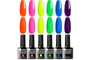 UR SUGAR Vernis Semi Permanent Fluo, Vernis à Ongles Néon Jaune Blue Rouge Fluorescent Neon, UV Gel Soak Off Manucure pour Cadeaux Fête des Mères Halloween 6PCS