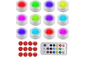 QKHCABLE Submersible LED Lights, Waterproof LED Pool Lights with Remote, Battery Operated Colour Changing Flameless LED Battery Tea Lights for Vase, Bath, Wedding, Thanksgiving Day, Christmas Deco (12PCS)