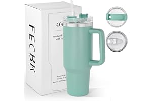 FECBK Thermobecher mit Strohhalm und Henkel 1,2L, 100% Auslaufsicherer Trinkbecher, Edelstahl Vakuumisoliert Kaffeebecher mit Griff, Hält 12 Std Heiß / 34 Std Kalt, Spülmaschinenfest, Teal