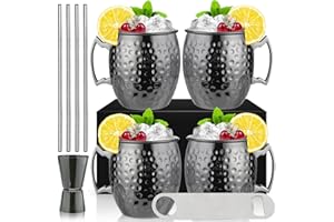 SUPROBARWARE Moscow Mule - Juego de 4 tazas negras de 18 onzas, acero inoxidable, chapadas en negro, con caja de regalo