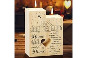 Welsky New Home Gifts, House Warming Gifts New Home Wooden Candle Holders, Warm Engraved Moving in Housewarming Gift, House Warming Gift for Women Couple Friends Family
