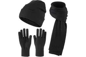 Magracy Winter Beanie Hat Scarf Gloves Set for Men 3 Pieces Thermal Warm Knitted Beanie Cap Long Scarf TouchScreen Gloves Outdoor