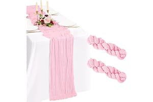 Showgeous 2-pack ljusrosa ostgasbindningsbordslöpare 3,05 m Boho gasbindningsbordslöpare Romantiska rustika genomskinliga bor