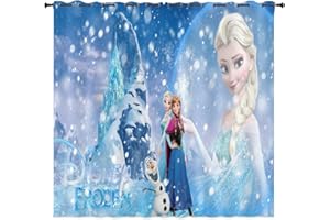 LKFFHAVD Juego de cortinas opacas anime, Anna y ELSA Olaf, ojales de impresión 3D, juego de 2 unidades, para decoración de habitación infantil, salón, dormitorio (150 x 166 cm (ancho x alto), 10)