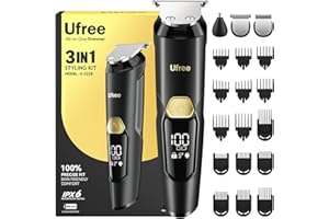 Ufree 3-in-1 Beard Trimmer Men, Men's Electric Shavers Razor for Mustache Nose Facial Hair, Professional Hair Clippers, Rechargeable Waterproof Beard Grooming Kit for Men, Birthday Gifts for Men