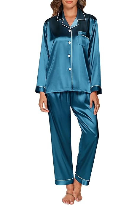Pyjama Femme Lovasy - Satin Confortable - Haut Manches Courtes + Pantalon élastique