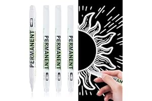 MEUKCEZ Zestaw 4 pisaków do lakieru, białe, cienkie końcówki 1 mm, odporne na działanie wody, do kamieni, ceramiki, drewna, metalu, papieru, szkła, tworzywa sztucznego, skóry, wszechstronnego zastosowania i