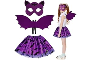 Fennoral 3pz Costume Pipistrello Bambina Costume da Pipistrello per Carnevale Costume da Vampiro per Bambina-Pipistrello Maschera Ali Tutù-per Travestimento Imitazione Cosplay Festa Regalo