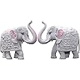 KRAFTSKALA Pack of 2 White Elephant Showpieces Home Decor for Living Room, Table, Shelf, 2 x 3 inch Elephant Marble Resin Statue for Vastu, Feng Shui, Office Decor, Gifting