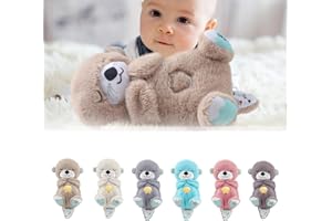 Homemari Schlummer Otter Kuscheltier mit Atembewegung Musik Licht, Schlummerotter Spieluhr aus Plüsch, Plüschtier Einschlafhilfe für Babys, Baby Neugeborenen Geschenk Rosa