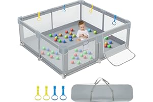 IBVIVIC Laufstall Baby 160x160cm, Laufgitter Baby Playpen Kind Spielstall Krabbelgitter mit atmungsaktivem Netz und Tür, Große Sicherheitsspielplatz, Grau