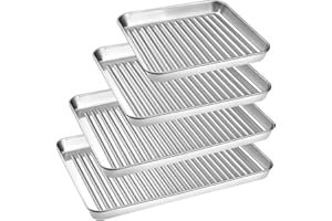 WILDONE Non-Stick Baking Tray Set of 4, Essentials Stainless Steel Baking Sheet, Easy Cleaning Oven Trays for Cooking and Roasting, Rectangle Baking Pan, Corrugated Design (Large Size)