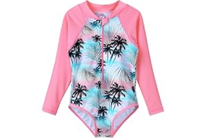 HUAANIUE Girls Swimsuit Long Sleeve 1pcs Swimwear UPF 50+ UV Sunsuit with Zipper 4-12Y Swimming Clothes Summer Bathing Sportswear