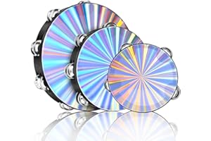 Flexzion Wood Church Tambourine Instrument - 6, 8, and 10 Inch Reflective Hand Drums for Kids and Adults, Single Row Metal for Church, Parties, & Musical Events, 3-Pack