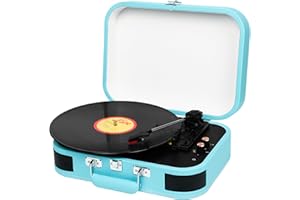 Record Player, DCPICE Vinyl Record Player with Speakers Turntable for Vinyl Records, Belt-Drive 3-Speed 33/45/78 RPM Portable Vintage Suitcase LP Vinyl Player, Supports Headphone, AUX, RCA -Blue