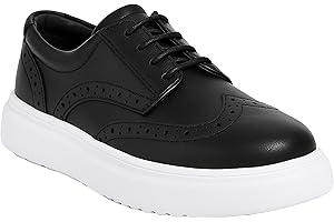 SIRRI Boys Black Brogue Platform Derby Shoes Lace-Up Style for Weddings & Prom