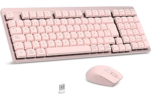 LeadsaiL Teclado Mecánico de Perfil Bajo, FA98 Pack Teclado y Ratón Inalámbrico con Switch Rojo, 2.4GHz Conexión, Linear Teclas QWERTY Español Keyboard con Teclado numérico para Windows, Mac-Rosa