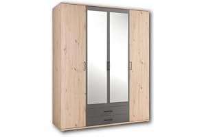 STELLA TRADING CHICAGO Armario elegante con mucho espacio de almacenamiento - Armario versátil en Roble Artisan y offsets en antracita - 159 x 197 x 54 cm