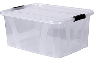 AIGENTLICH Aufbewahrungsbox + Deckel L 51 x B 38,5 x H 23 cm - 32 Liter transparent stapelbar | Transportbox transparent | Lebensmittelbox lebensmittelgeeignet | Kunststoffbox Lagerbox stapelbar