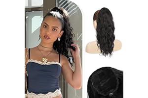RUWISS Ponytail Extension, 18 Inch Wavy Curly Drawstring Ponytail for Daily Party Use, Synthetic Natural Hairpieces for Women, Natural Black