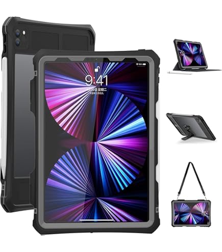TECHGEAR Waterdichte hoes voor iPad Air 13 inch 2024 (M2) [Poseidon-hoes] Slanke robuuste pantser schokbestendige waterdichte hoes met ingebouwde schermbeschermer standaard en riem