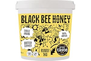 Black Bee Honey - Pure British Summer Honey, Runny with a Rich Heady Floral Flavour, Unprocessed, Single Source from Hive to Jar, Never Blended - Delicious on Toast, Soothing in Drinks, 1Kg Tub