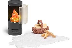 Lundby Puppenhaus - Miniatur Kamin Puppenmöbel mit LED Beleuchtung - Einrichtung Puppenhaus Möbel Set - Wohnzimmer - Zubehör - 11cm Puppen 1:18