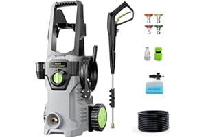 PATOOLIO Pressure Washer, 160Bar 450L/H Electric Pressure Washers with 48 Feet Total Long High Pressure Washer Foam Cannon, 4 Nozzles for Cars, Fences, Patios, Decks, Patios and Driveway