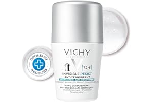Vichy Deo Roll-on 72h AT Invisible, Deo-Roll-on für Frauen, Schweißhemmend, Besonders hautfreundlich, Keine Spuren auf der Kleidung, Ohne Alkohol, Für empfindliche Haut, 50 ml