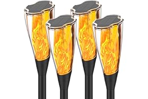 CARASTEK 4er-Set Solar Flammenlicht, LED Solar Flammenlicht Gartenfackeln Solar Flamme Fackeln Lichter Solarleuchten mit Realistischen Flammen für Außen Gärten Weg Hinterhöfe Rasen, IP65 Wasserdicht (Flamme)