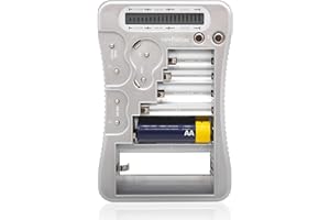 FISHTEC Testeur de Piles - Universel - Affichage instantané - Niveau de Batterie - Compatible : AAA (LR3) AA (LR6) C (LR14) D (LR20) Block (9 V), Les Piles Boutons Lithium, alcalines de 1,5 à 3V