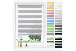 ‎SBARTAR SBARTAR Doppelrollo Klemmfix Duo Rollos für Fenster ohne Bohren & zum Bohren, Grau B50 x H150 cm (Stoffbreite 46 cm), Lichtdurchlässig, Klemmrollo, Fensterrollo, Zebrarollo