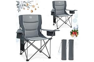 TIMBER RIDGE Camping Chairs for Adults Heavy Duty 200kg Oversized, Padded Folding Chair with Cup Holder and Cooler Bag Comfy for Outdoor Picnic Fishing Garden, Lightweight and Portable (Grey- 2PCs)