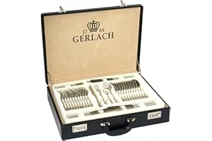 ‎GERLACH Gerlach MUZA Zestaw Sztućców Dla 12 Osób Ze Stali Szlachetnej Nierdzewnej Komplet Łyżka Widelec Nóż Obiadowy Łyżeczka Do Mycia W Zmywarce Połysk 68 Elementów W Walizce