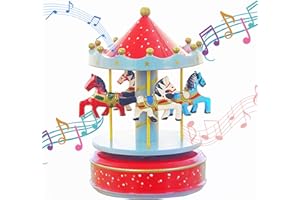 MINGZE Carousel Music Box, Music of Castle in the Sky, 11 Colors, Clockwork Vintage Merry-Go-Round Toy Birthday/Christmas/Decoration/Children Gifts (Dot-red)