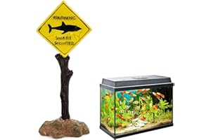 Aquarium Decoration,RUNEAY Panneau d'avertissement de Requin en Résine Décoration Amusante Paysage d'aquarium pour Fish Tank Aquarium Décoration,Jaune