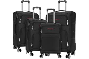 ARTREE Juego de Maletas Blandas 4 Piezas Ampliable Ligero Set Maletas de Viaje de Tela Cabina Trolley Duradero con 4 Ruedas Dobles Giratorias y Cerradura 18" 20" 24" 28" (Negro)