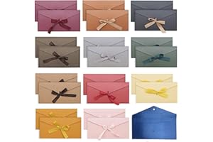 JJYHEHOT 24 Pezzi Retrò Buste di Carta Kraft - Rettangolari Colorate Con Fiocco 22x11cm - Eleganti per Inviti Matrimonio, Carte Regalo, Cartoline, Natale San Valentino (12 Colori)