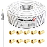 PremiumX BASIC 25 m coaxial cable - Perfect reception with 135dB quad aluminum shielding - Compatible with DVB-S/S2, DVB-C, D