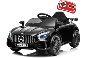 LIUFASHI Macchina Elettrica per bambini da 12V Mercedes Benz AMG,Giocattolo veicoli elettrici a 2 porte con telecomando 2.4G,MP3,luci a LED e cintura di sicurezza per bambini dai 3 anni in su (Benz-Nero)