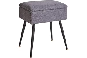 Aibiju Sgabello per Toeletta con Contenitore, Sgabello Ottomano per Camera da Letto con Gambe in Metallo per Soggiorno, Camera da Letto, Grigio YD-SMS137G