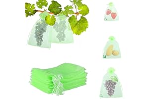 NEWUPZSI 50 sztuk 30 x 40 cm, zielone worki do ochrony owoców ze ściągaczem, przezroczyste worki siatkowe do ogrodu, do ochrony przed osami, muszkami owocowymi, owadami, ptakami, 50 sztuk