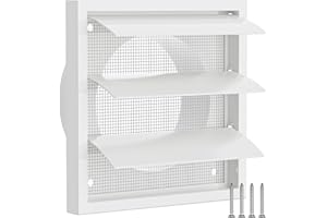 Hon&Guan 100mm External Gravity Grille Air Vent Cover 142mm x 142mm Wall Vent with Flyscreen for Tumble Dryer, Extractor Fan, Garage, Bathroom, Kitchen, Exterior Walls, Attic
