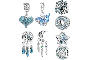 MLPKOI 8 Pcs Bracelet Charms, Feather Tassels Dangle Pendant Charm Pendant Beads for Bracelet & Necklace Sparking Charms Gift for Women Friends Family Birthday Anniversaries