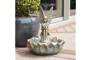 ‎FESTIVE LIGHTS Festive Lights - Solar-Fee mit Blatt-Wasserbrunnen – Gartendekoration für den Außenbereich – Bronze