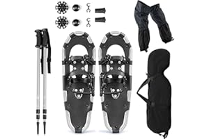 SOARS Kit de Raquette à Neige 4 en 1, Raquettes en Aluminium avec Bâton de Marche Téléscopique, Sac de Rangement, Guêtres Imperméable, pour Femmes, Hommes, Enfants